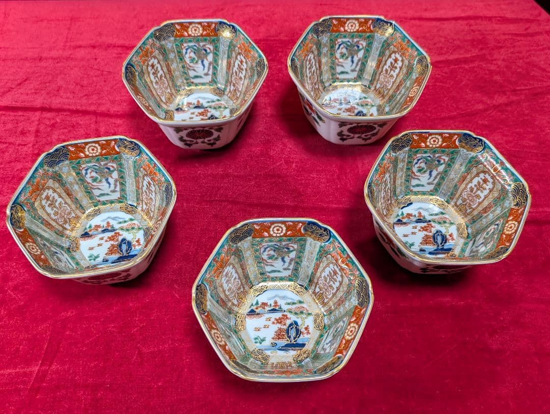 幸楽窯　錦山水　小鉢5客