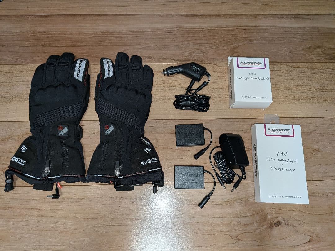 コミネ 電熱グローブ GK-804 Lサイズ、シガーケーブル、7.4Vバッテリー