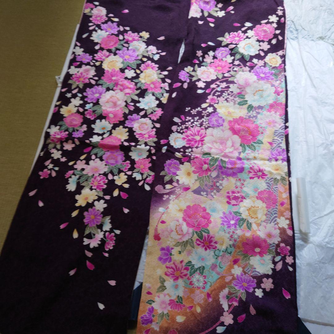 e*o様 値下げしました。振袖 紫色 花柄、衿芯付き長襦袢、高級帯と帯締め、帯揚