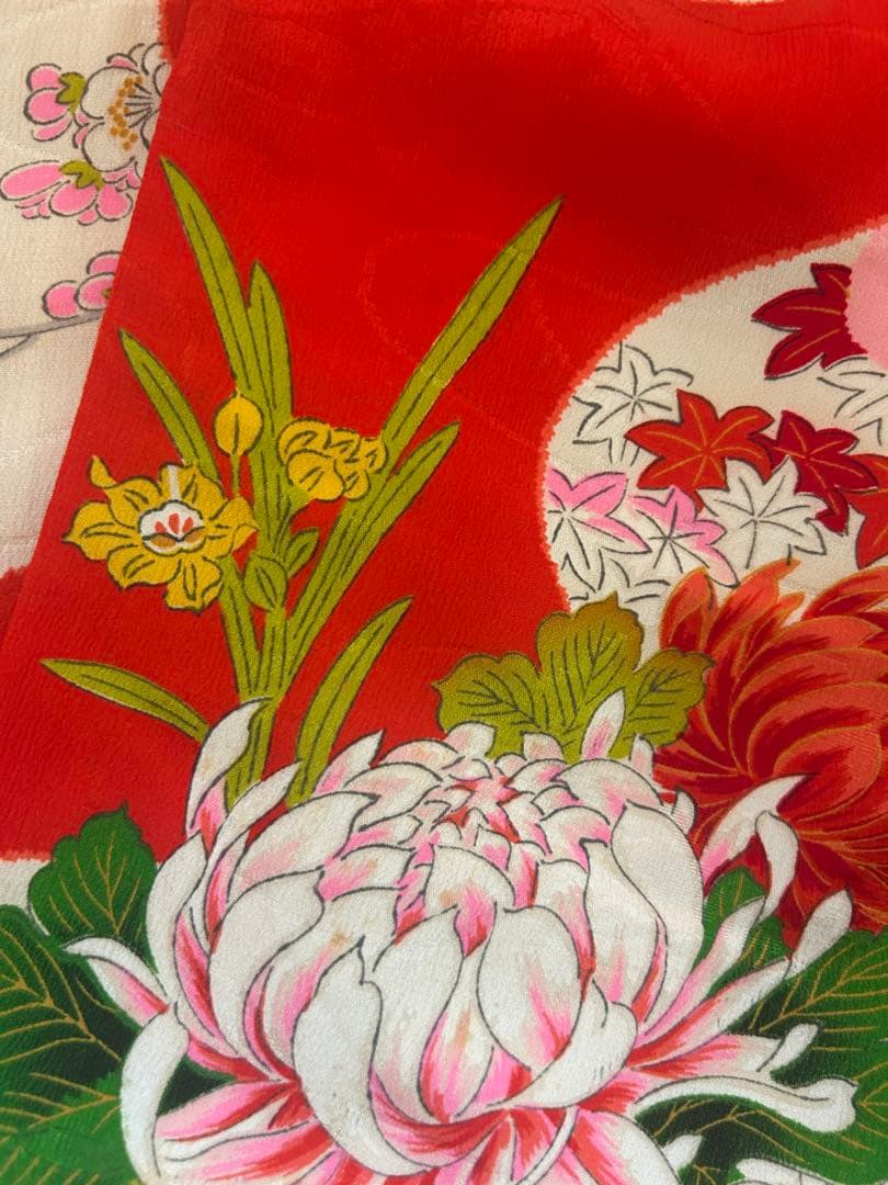 7歳　七五三　アンティーク正絹着物、アンティーク帯、帯揚げ、帯締めのセット