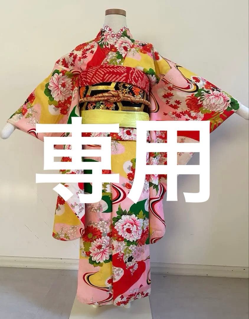 7歳　七五三　アンティーク正絹着物、アンティーク帯、帯揚げ、帯締めのセット