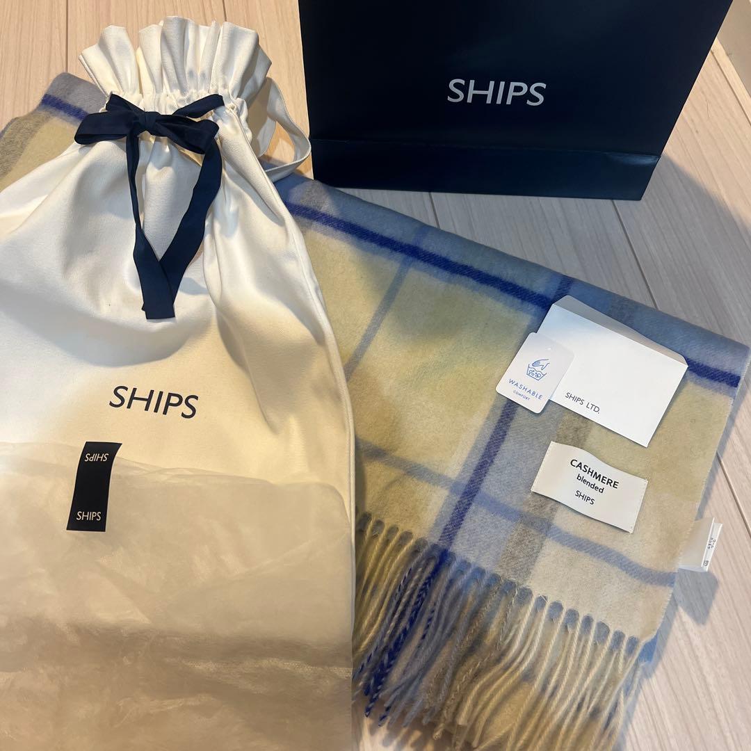 ships ウール カシミヤ ウォッシャブル ストール チェックマフラー