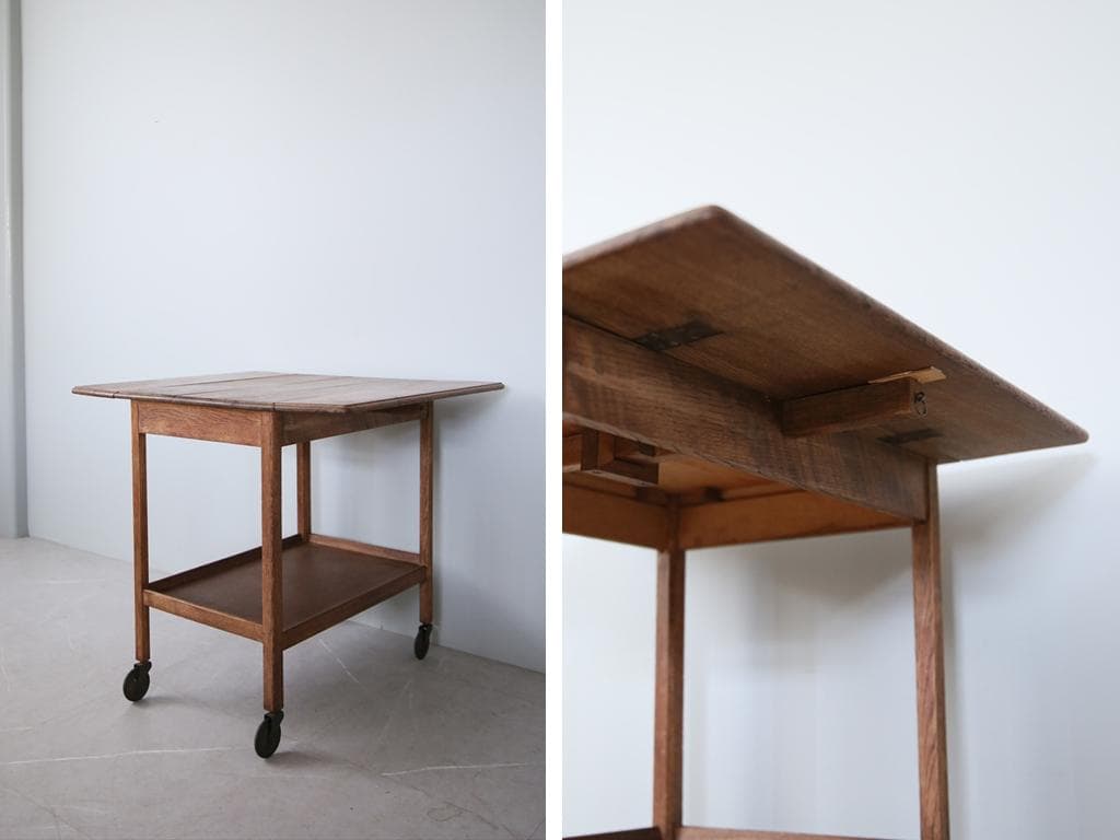 英国アンティーク木製ドロップリーフトロリーテーブル/収納式ワゴン/机(91-66