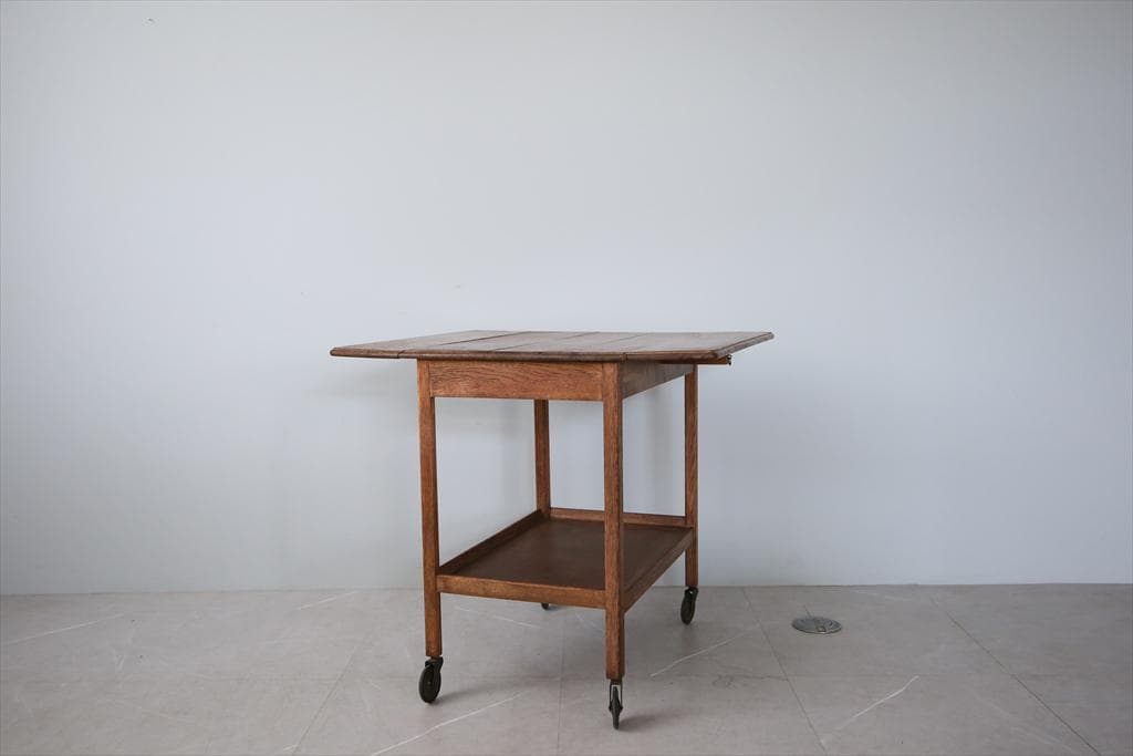 英国アンティーク木製ドロップリーフトロリーテーブル/収納式ワゴン/机(91-66