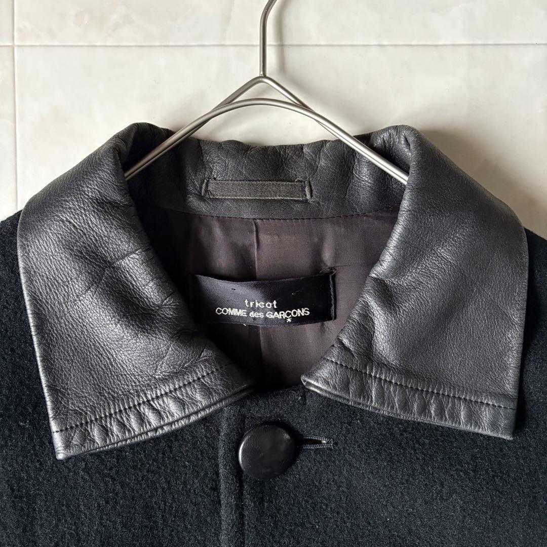 tricot COMME des GARCONS 襟レザーウールコート 黒L相当