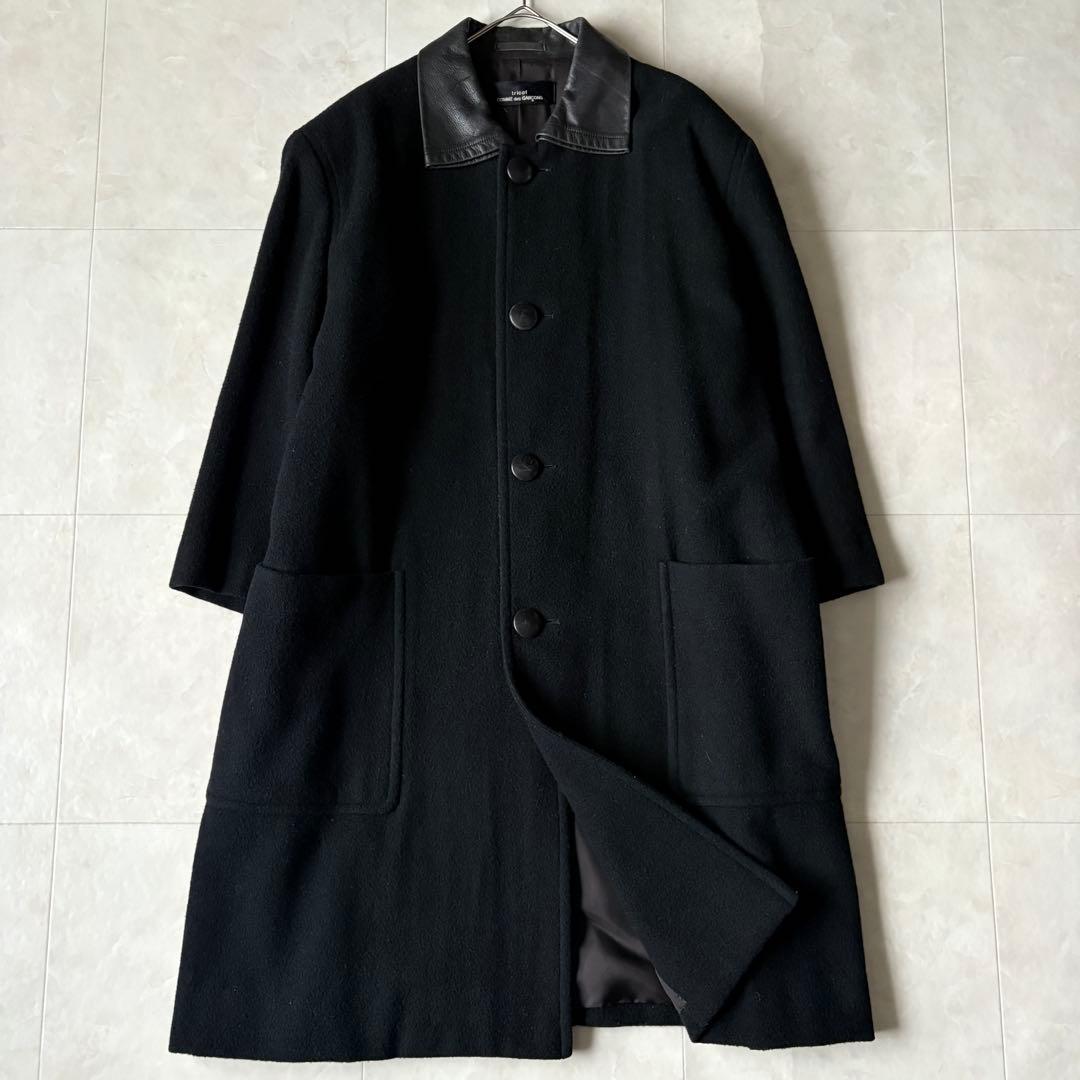 tricot COMME des GARCONS 襟レザーウールコート 黒L相当