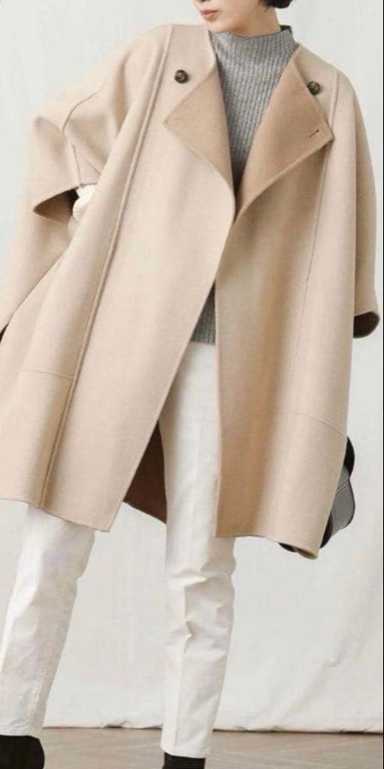 クロシェ　ポンチョ　マント　コート　ベージュ　ウール　CLOCHE 2way