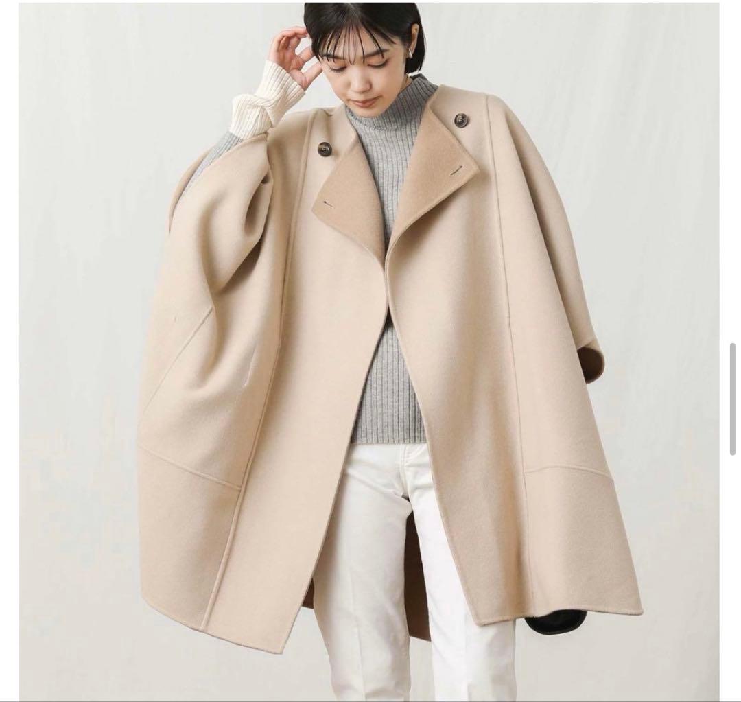 クロシェ　ポンチョ　マント　コート　ベージュ　ウール　CLOCHE 2way