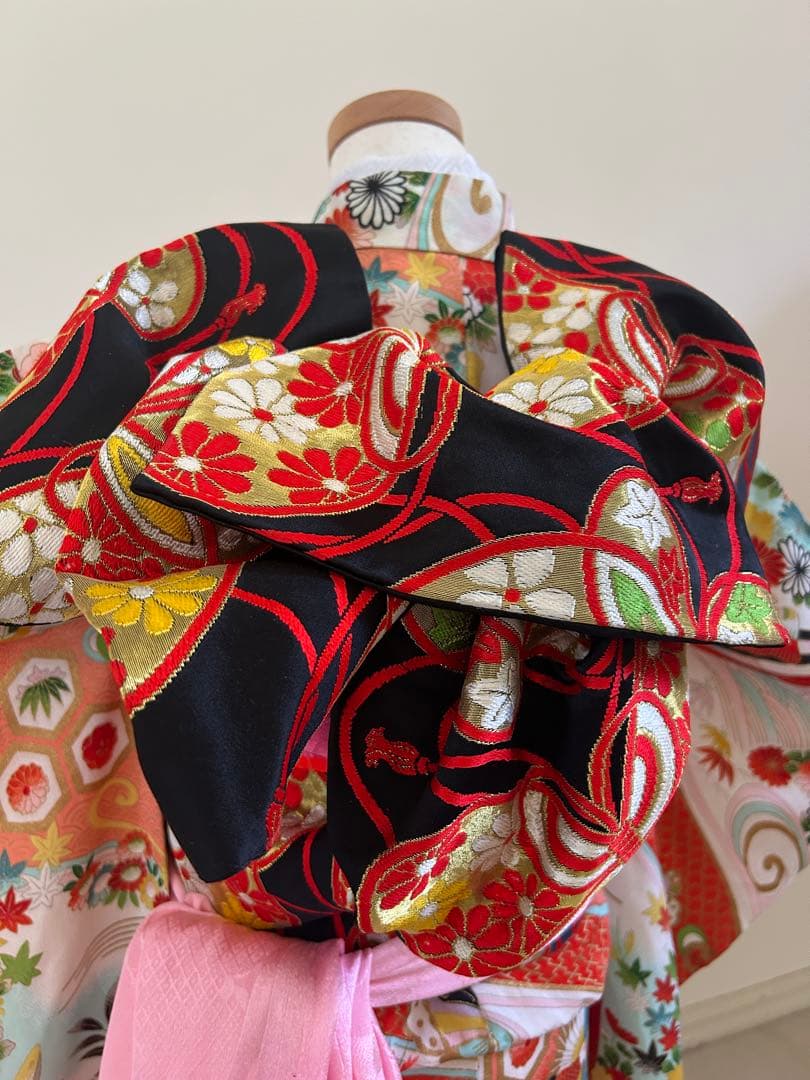 5歳　6歳　7歳　七五三　アンティーク正絹着物、帯、帯揚げ、帯締めのセット