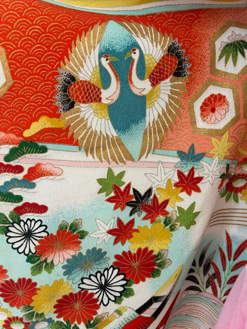 5歳　6歳　7歳　七五三　アンティーク正絹着物、帯、帯揚げ、帯締めのセット