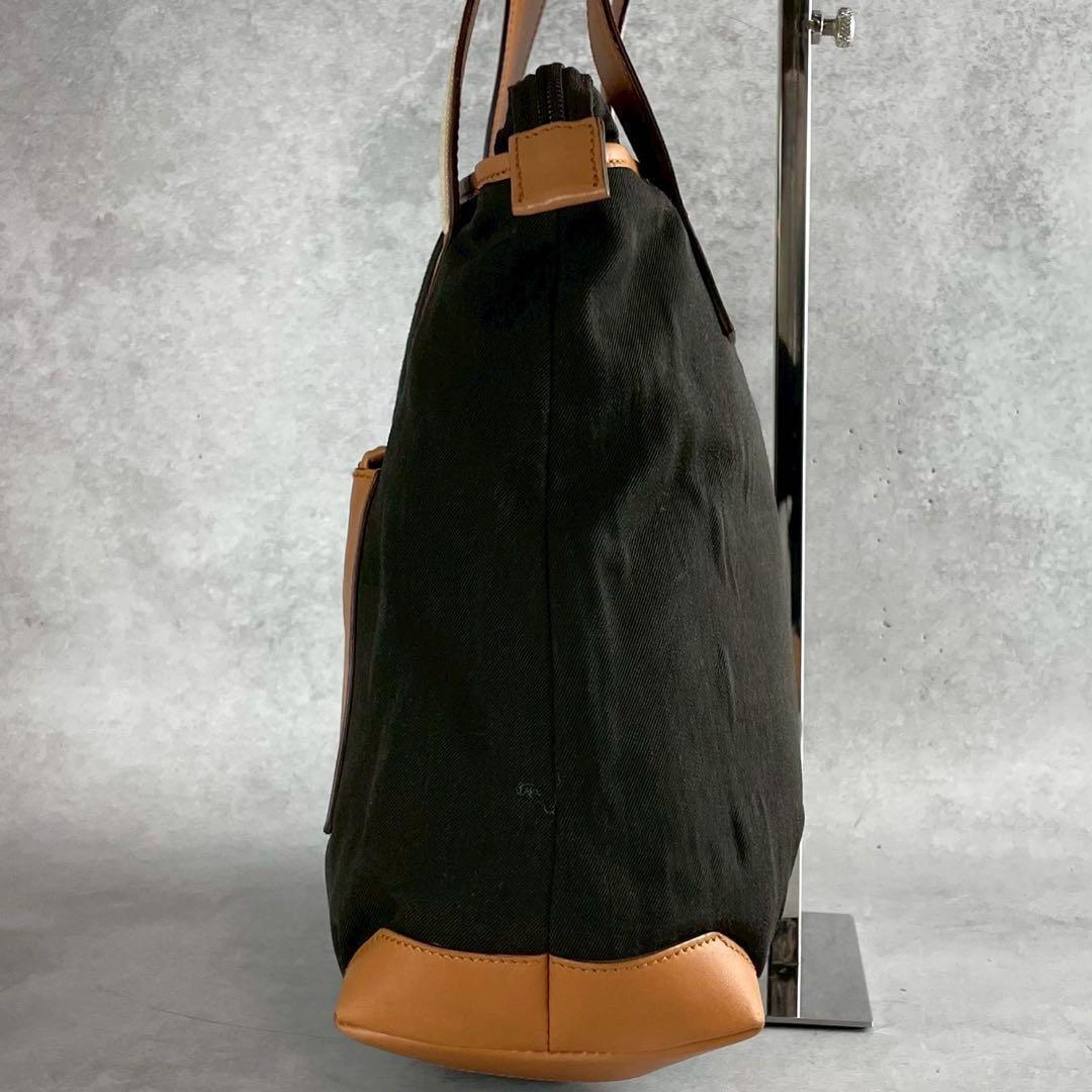 美品 グッチ トートバッグ GG キャンバス 裏地GGパターン レザー ブラウン