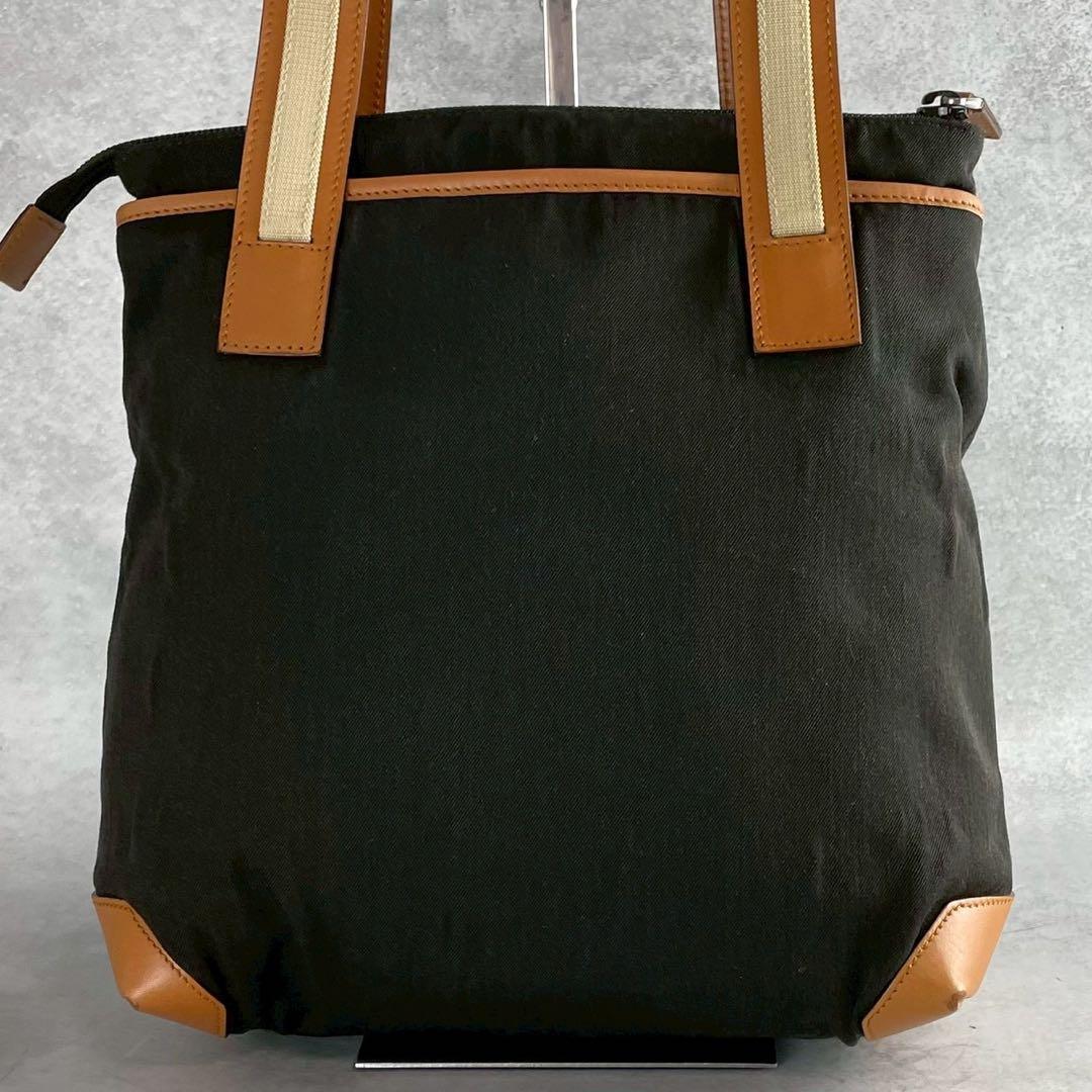 美品 グッチ トートバッグ GG キャンバス 裏地GGパターン レザー ブラウン