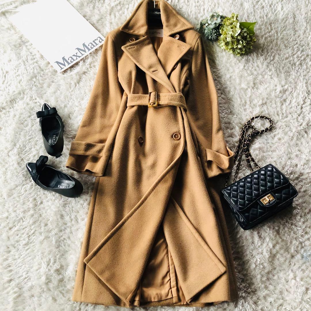 美品✨マックスマーラ マニュエラコート キャメル100% 女優襟 白タグ 38