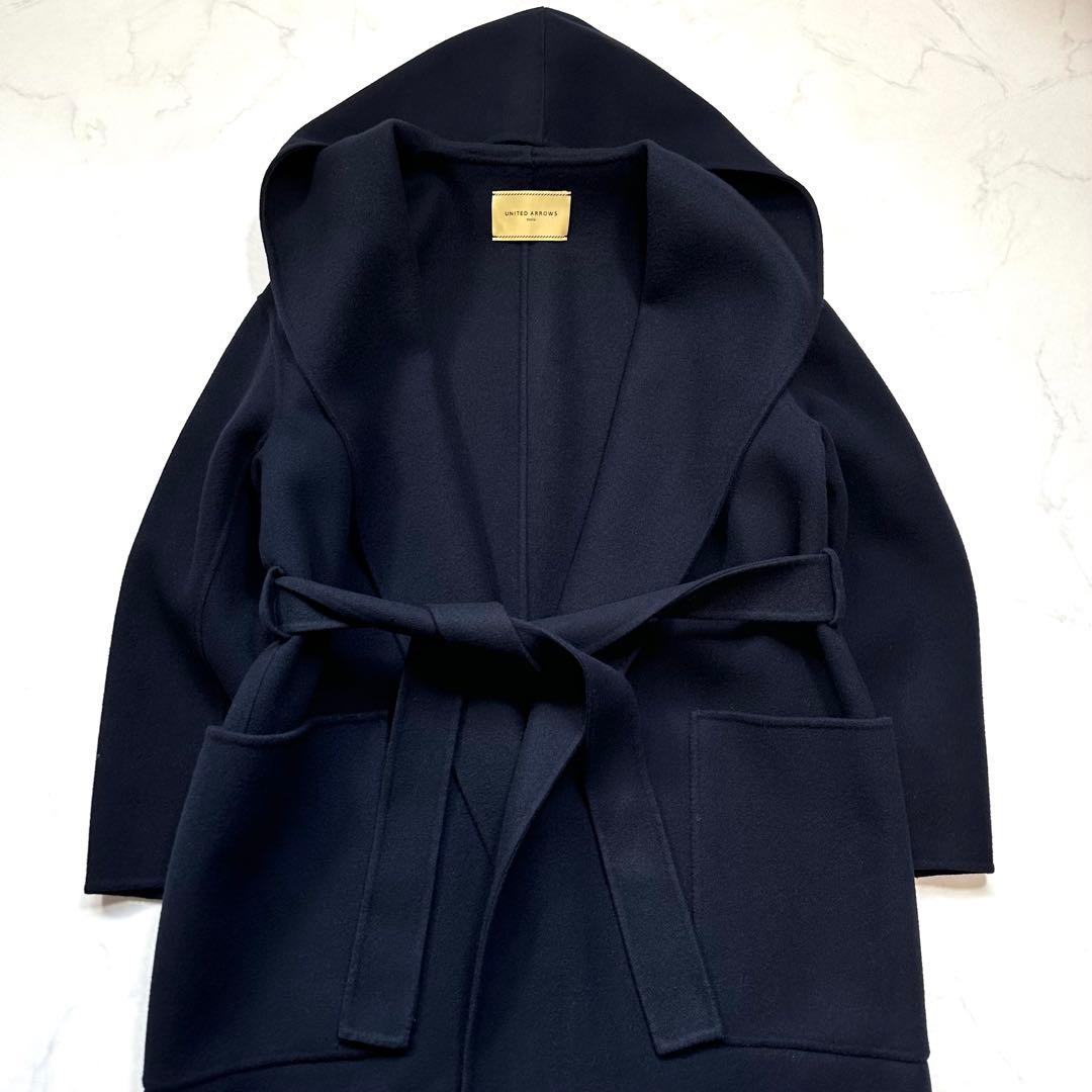 未使用級◎ユナイテッドアローズ UGCB ダブルフェイスフーデッドコート 紺36