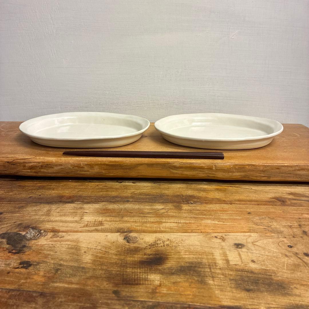Gigi新品　陶器　陶芸作家　楕円リムプレート皿2枚　441