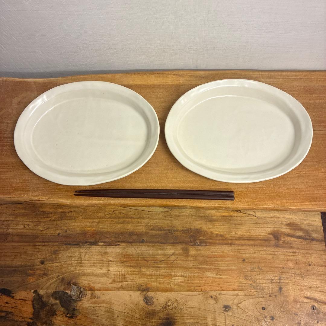 Gigi新品　陶器　陶芸作家　楕円リムプレート皿2枚　441