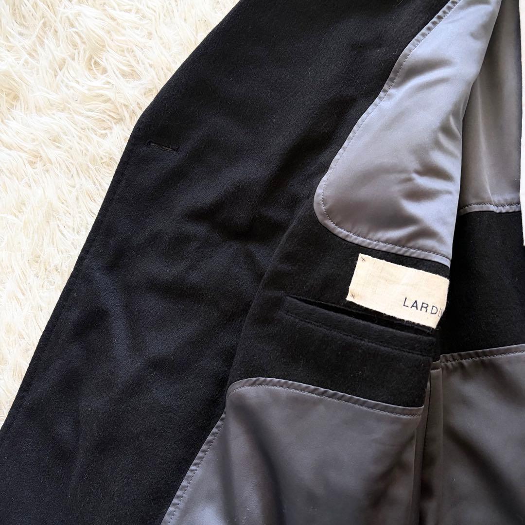 <美品>LARDINI キャメル100% ブラック ダブルチェスターコート 46