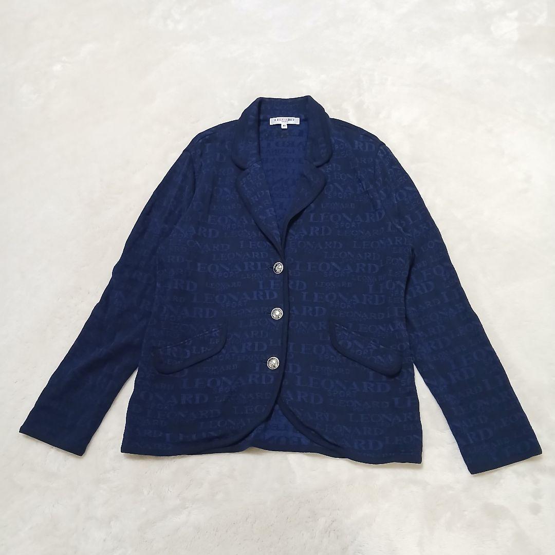 【極美品】LEONARD ストレッチテーラードジャケット シャドーロゴ総柄 銀釦