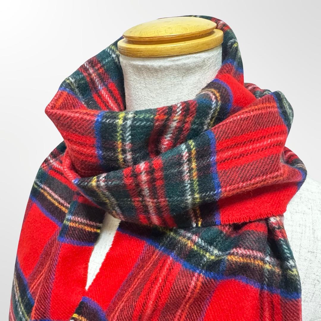 Johnstons ジョンストンズ カシミヤ マフラー 赤 チェック 186cm
