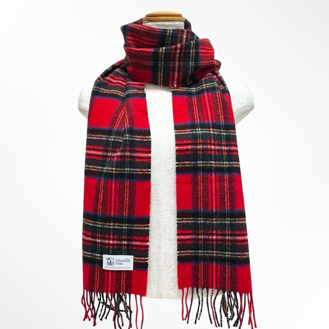 Johnstons ジョンストンズ カシミヤ マフラー 赤 チェック 186cm