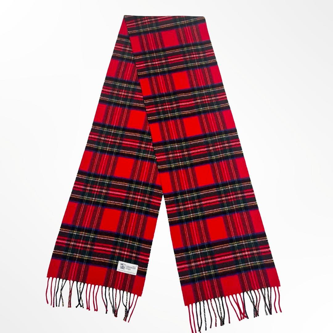 Johnstons ジョンストンズ カシミヤ マフラー 赤 チェック 186cm