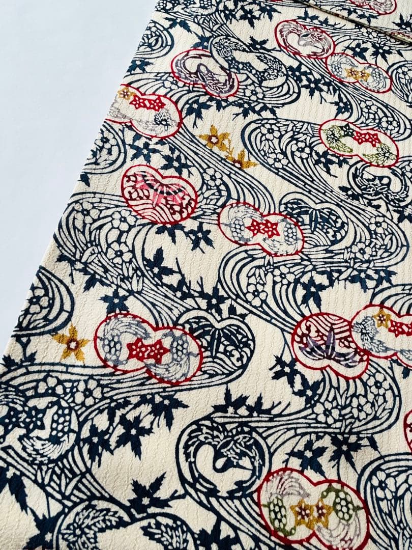 栗山吉三郎　和染紅型【誂え】　しつけ付き　証紙付き　浜ちりめん