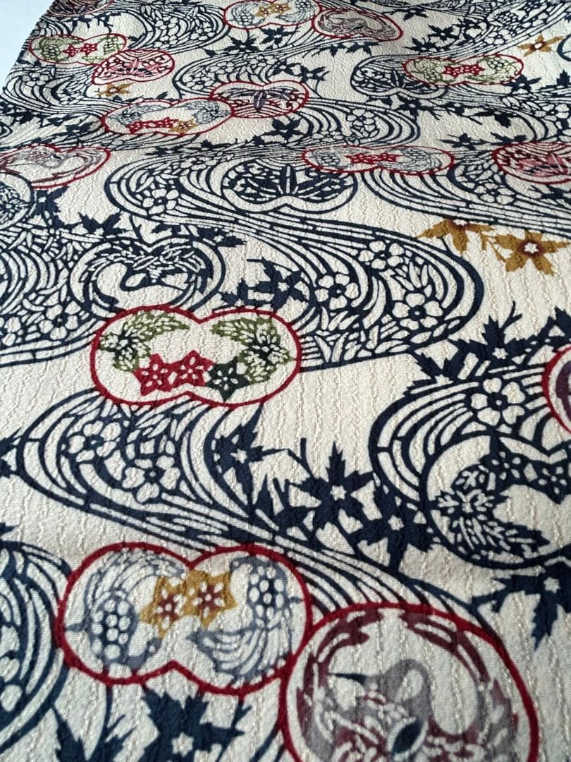 栗山吉三郎　和染紅型【誂え】　しつけ付き　証紙付き　浜ちりめん