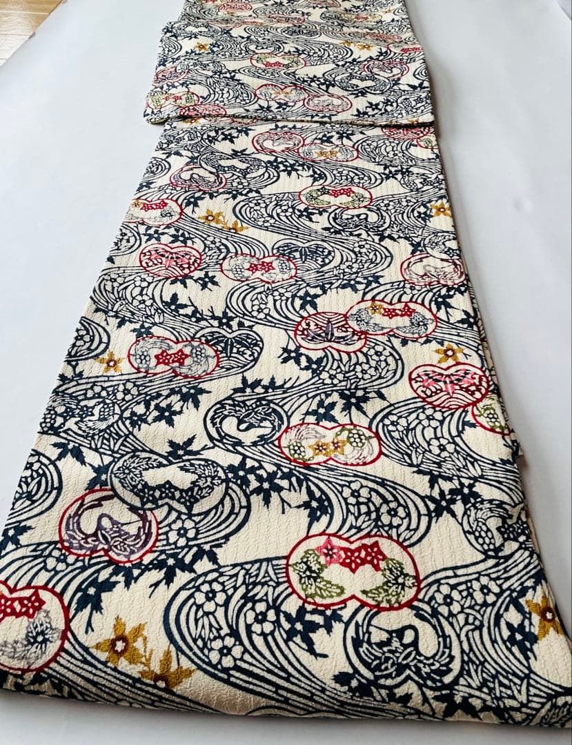 栗山吉三郎　和染紅型【誂え】　しつけ付き　証紙付き　浜ちりめん