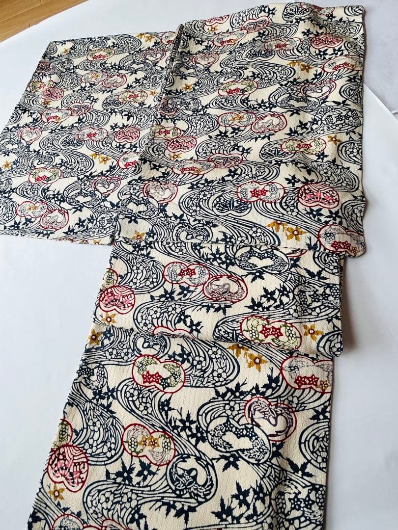 栗山吉三郎　和染紅型【誂え】　しつけ付き　証紙付き　浜ちりめん