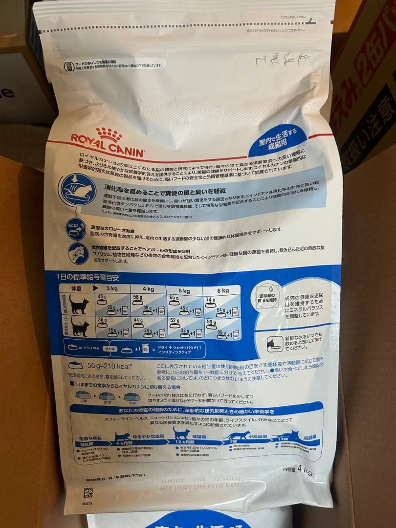 ロイヤルカナン FHN インドア 成猫用 4kg 2袋