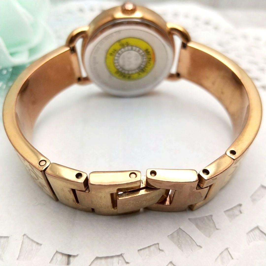 稼働品 美品 コーチ バングル腕時計 レディース ストーン付き 馬車ロゴ