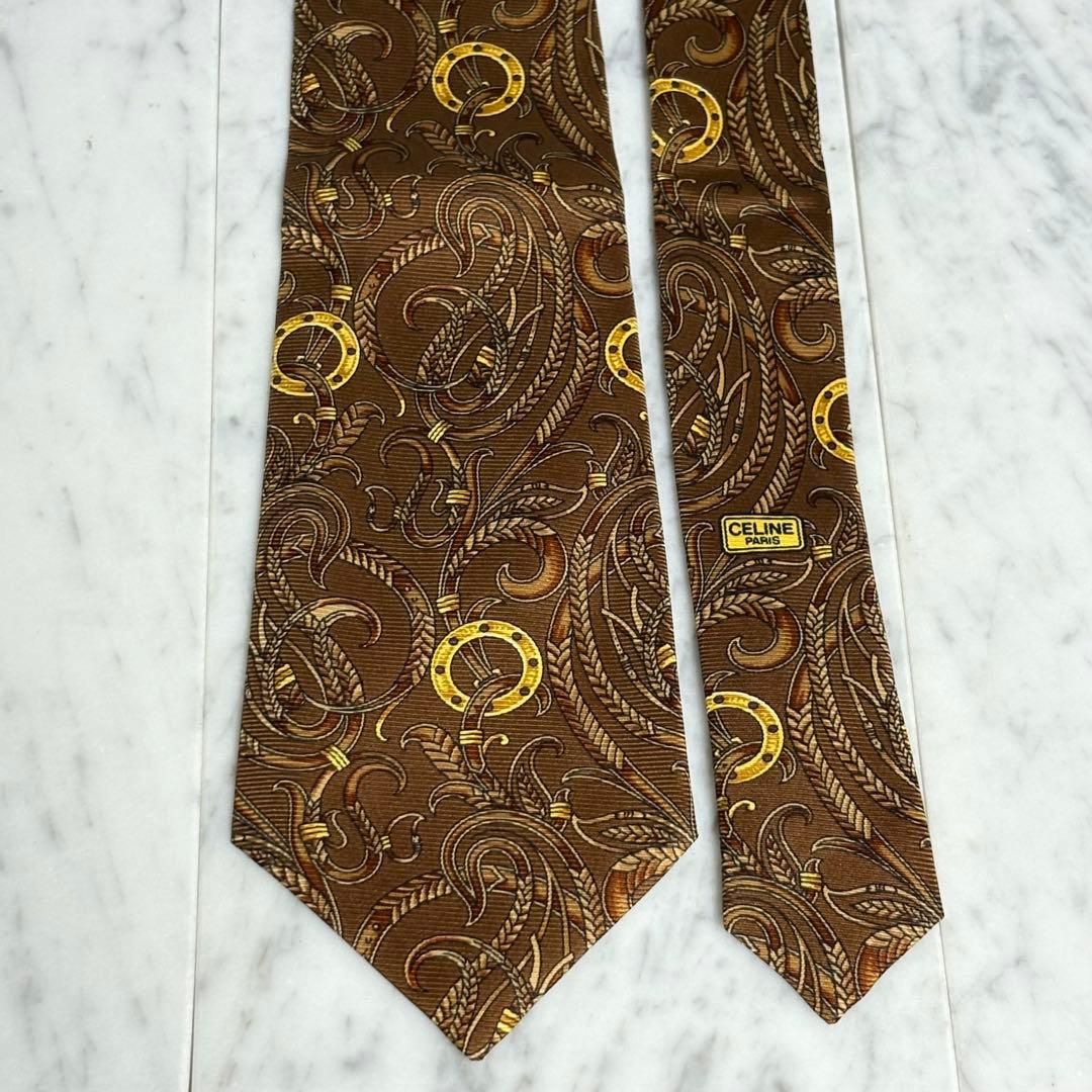 CELINE ネクタイ ハンカチ 箱付き ブラウン系 ペイズリー柄