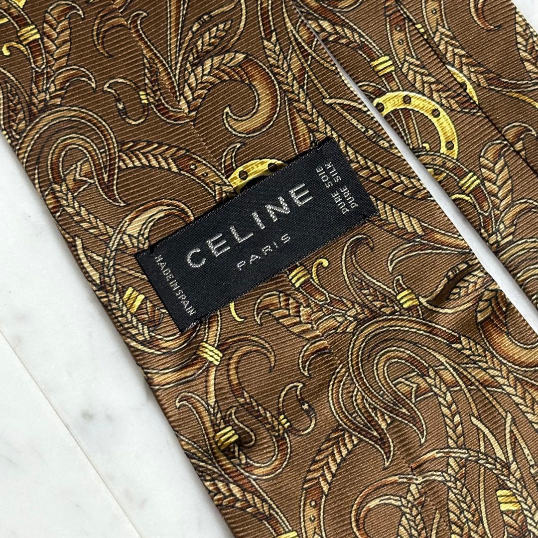 CELINE ネクタイ ハンカチ 箱付き ブラウン系 ペイズリー柄