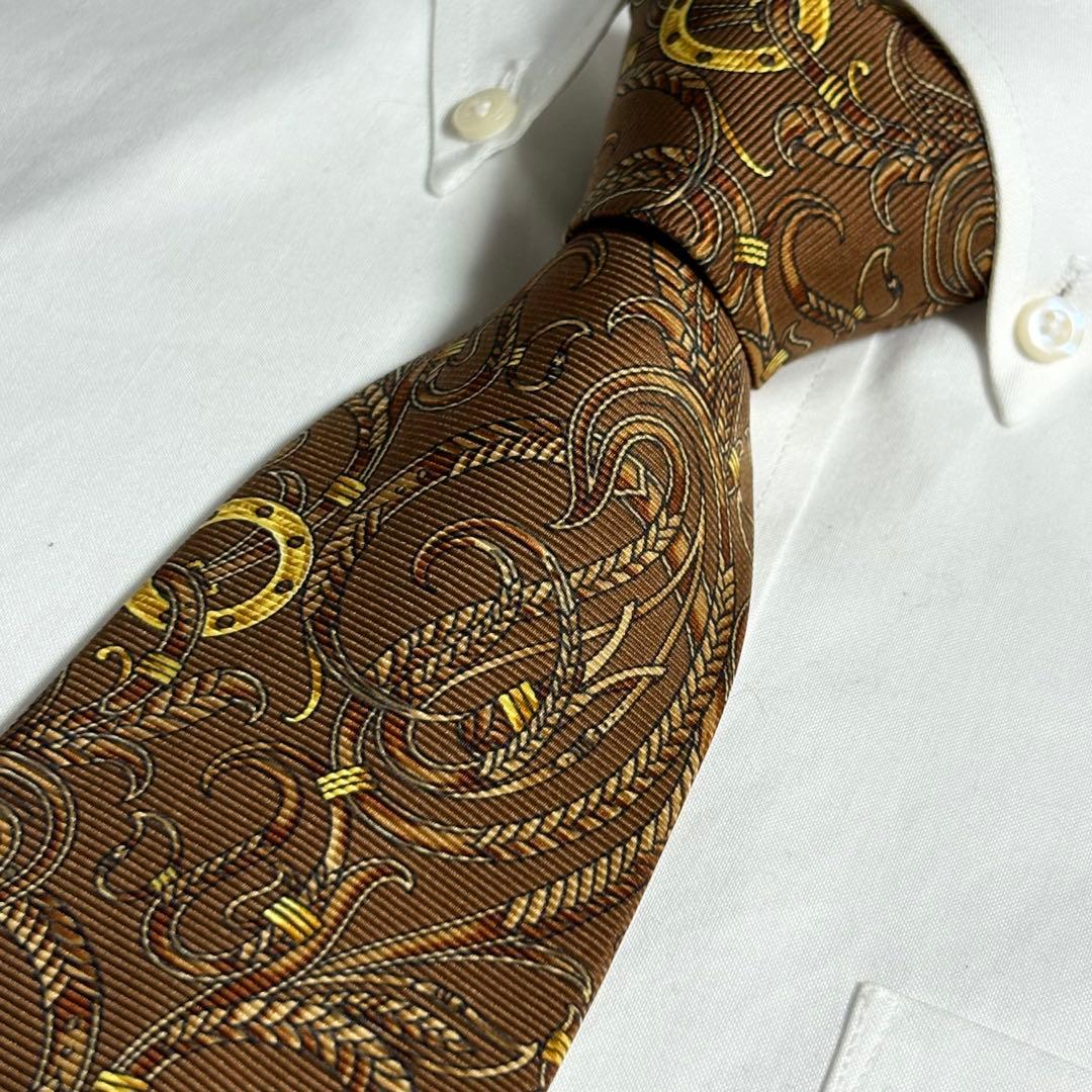 CELINE ネクタイ ハンカチ 箱付き ブラウン系 ペイズリー柄