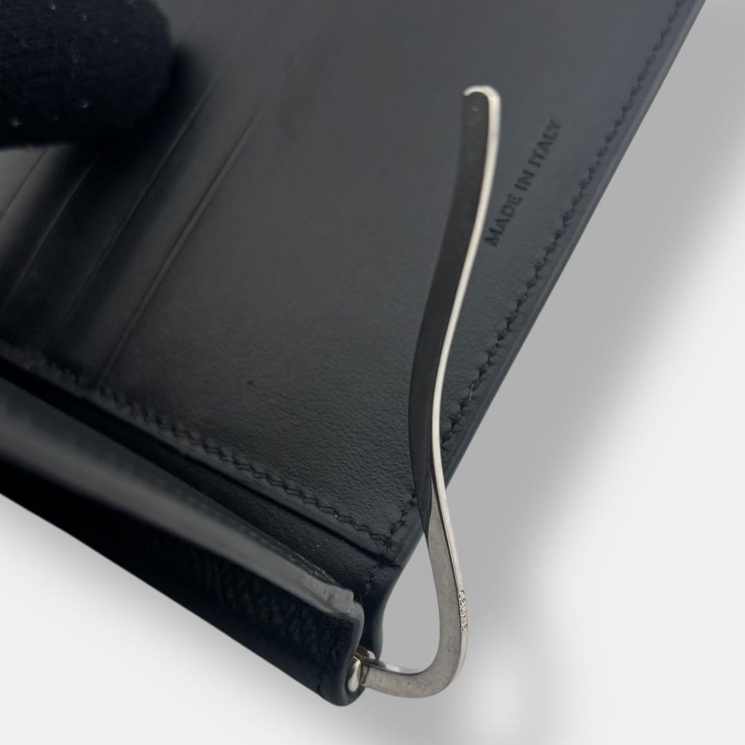 未使用品級 セリーヌ マネークリップ 二つ折り財布 ロゴ シボ革 レザー 黒