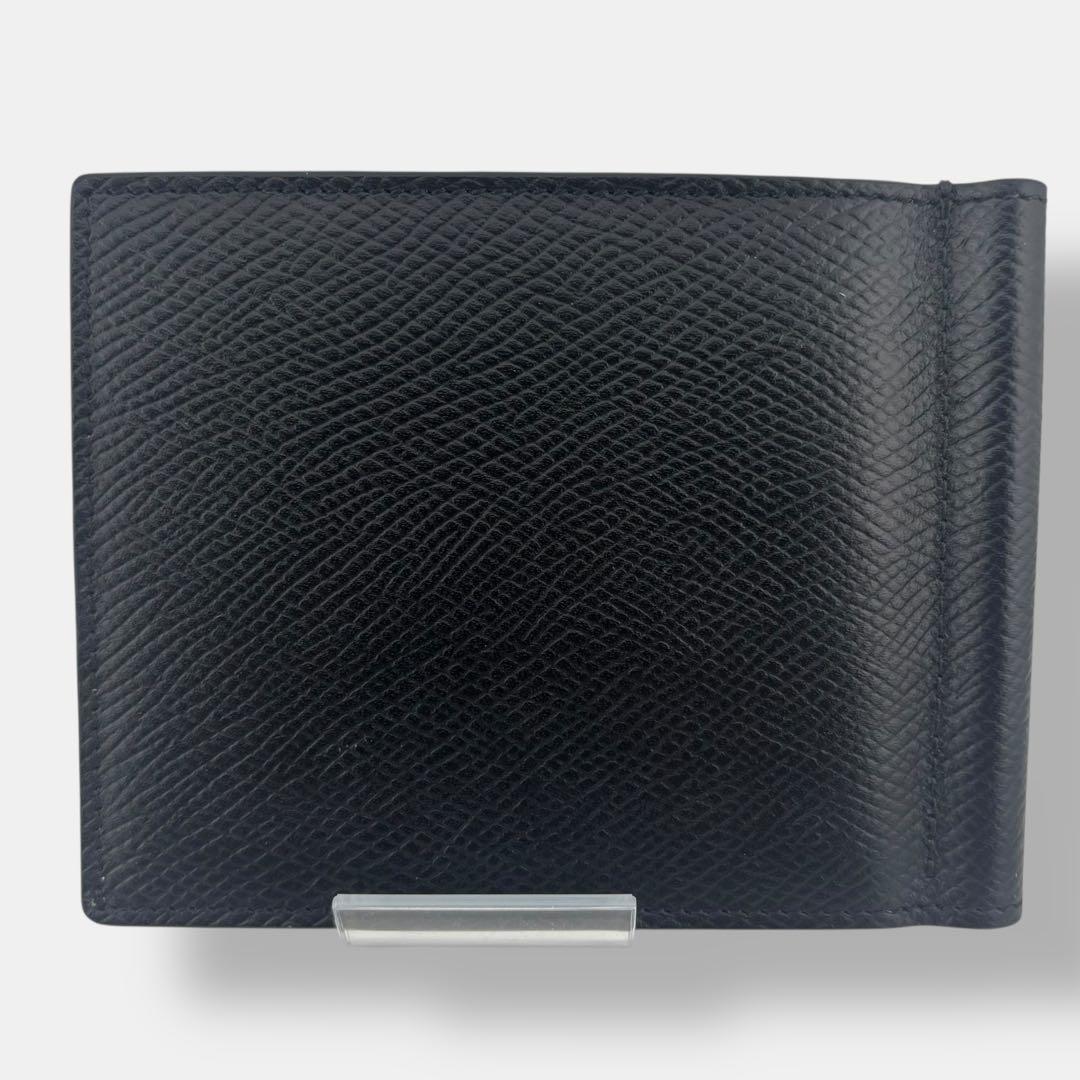 未使用品級 セリーヌ マネークリップ 二つ折り財布 ロゴ シボ革 レザー 黒