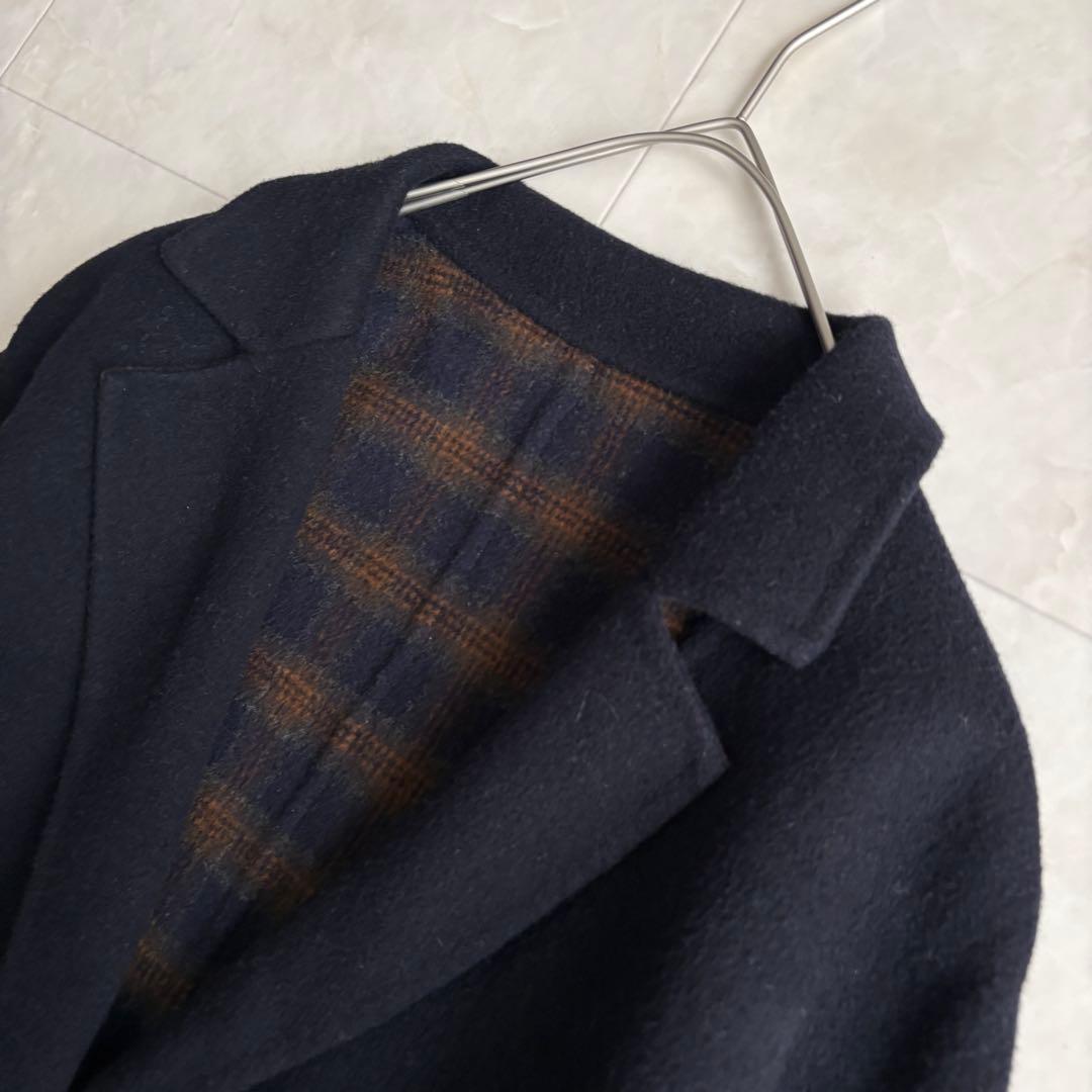 human woman ウールリバー チェスターコート チェック×ネイビー M