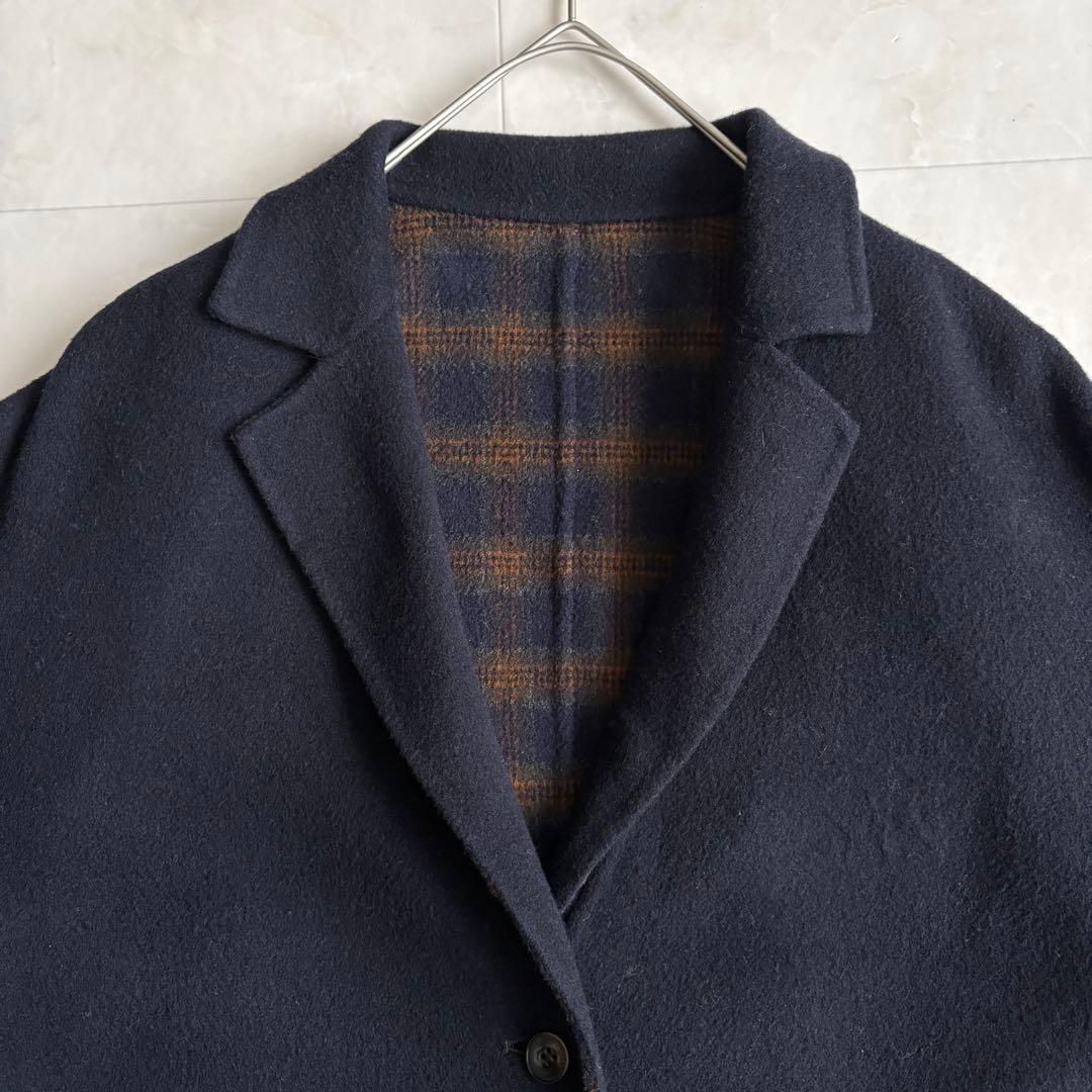 human woman ウールリバー チェスターコート チェック×ネイビー M