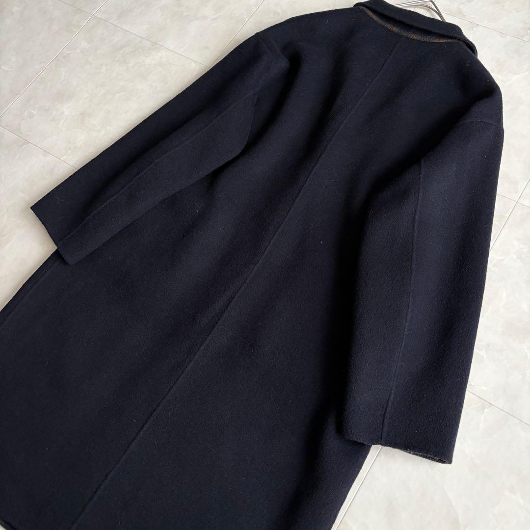 human woman ウールリバー チェスターコート チェック×ネイビー M