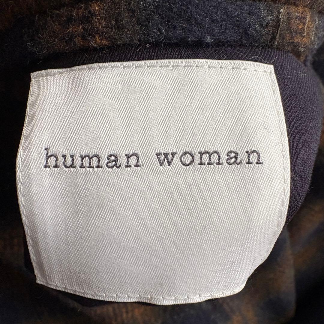 human woman ウールリバー チェスターコート チェック×ネイビー M