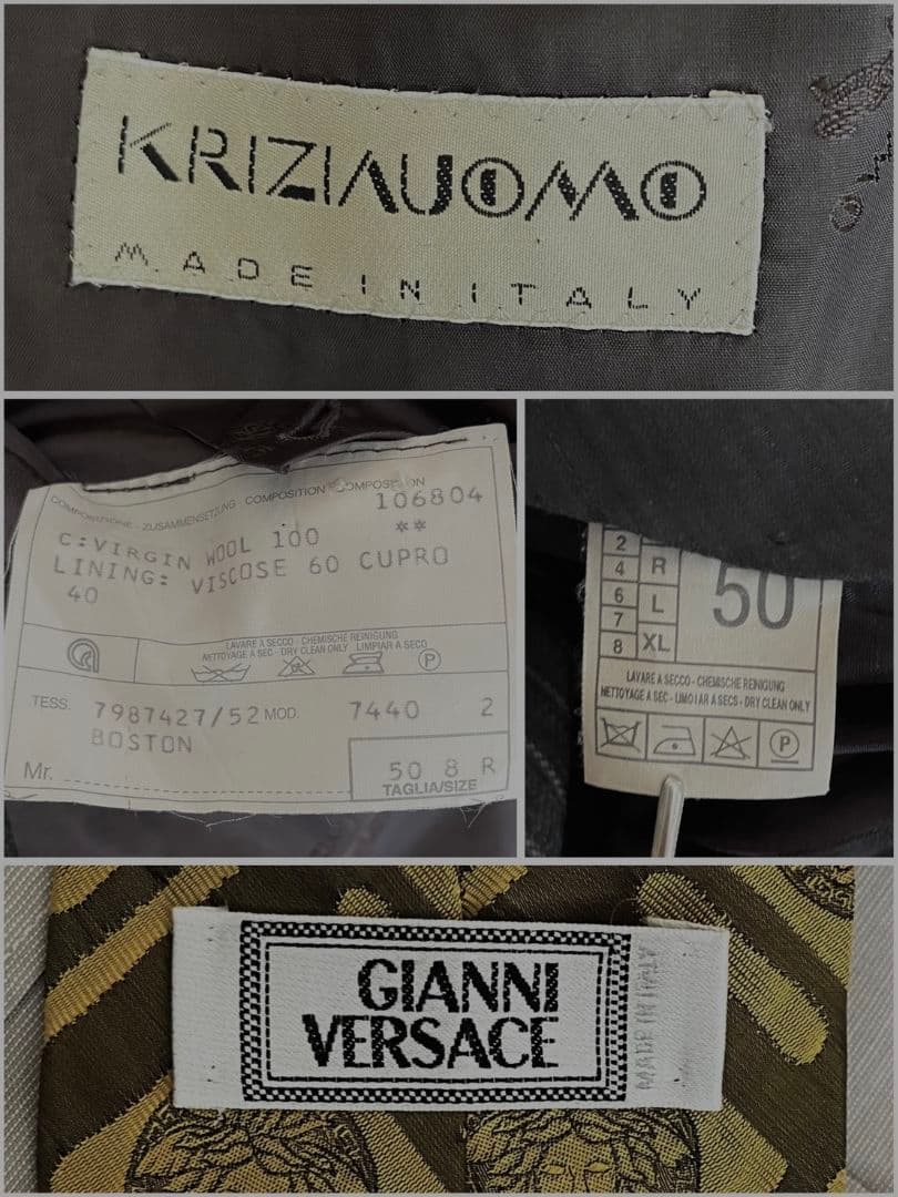 極美品✨極上イタリア製ダブルスーツセット✨ヴェルサーチネクタイ✨豪華ピンズ5点