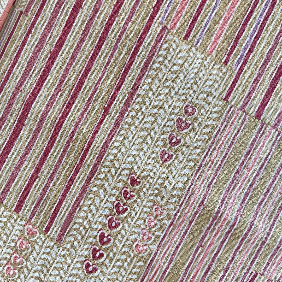 小紋　フルセット　着物　正絹　しつけ糸付き　ストライプ　温もり縞　民芸調　N2