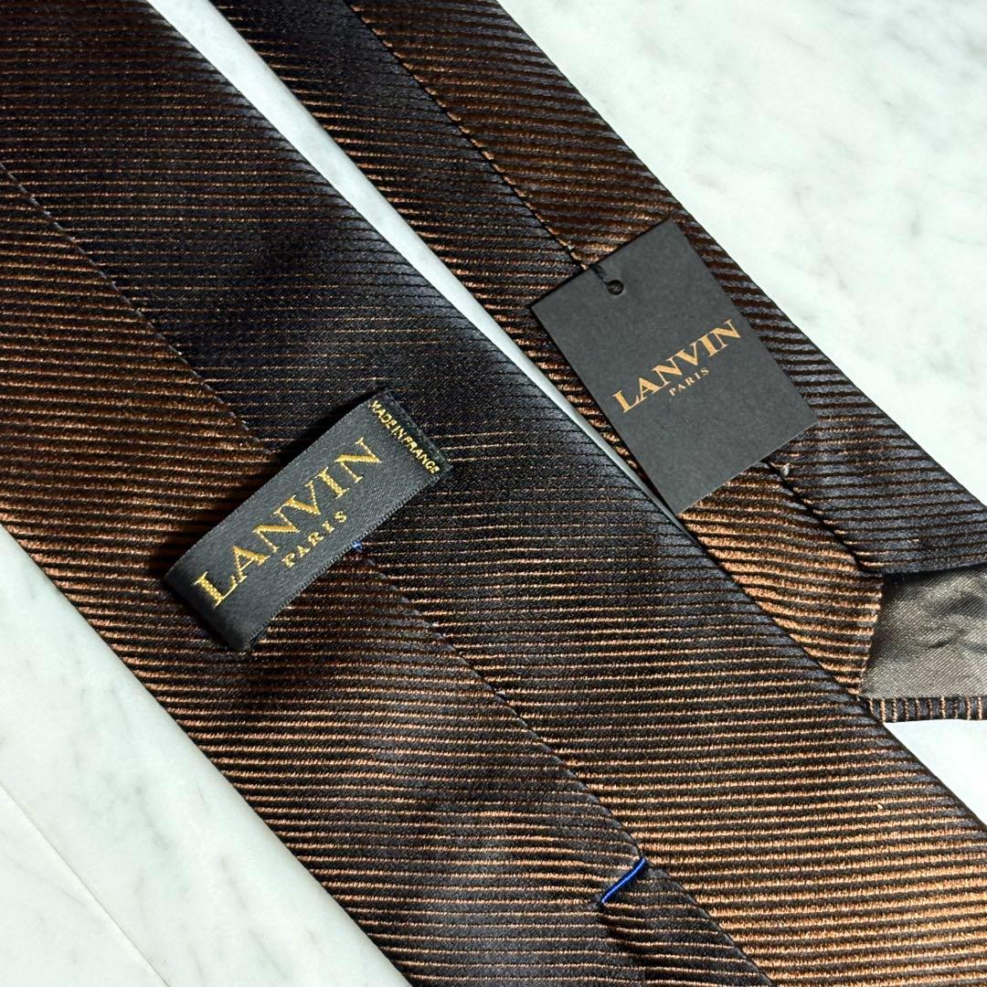 LANVIN ネクタイ ブラウン ブラック ストライプ 光沢