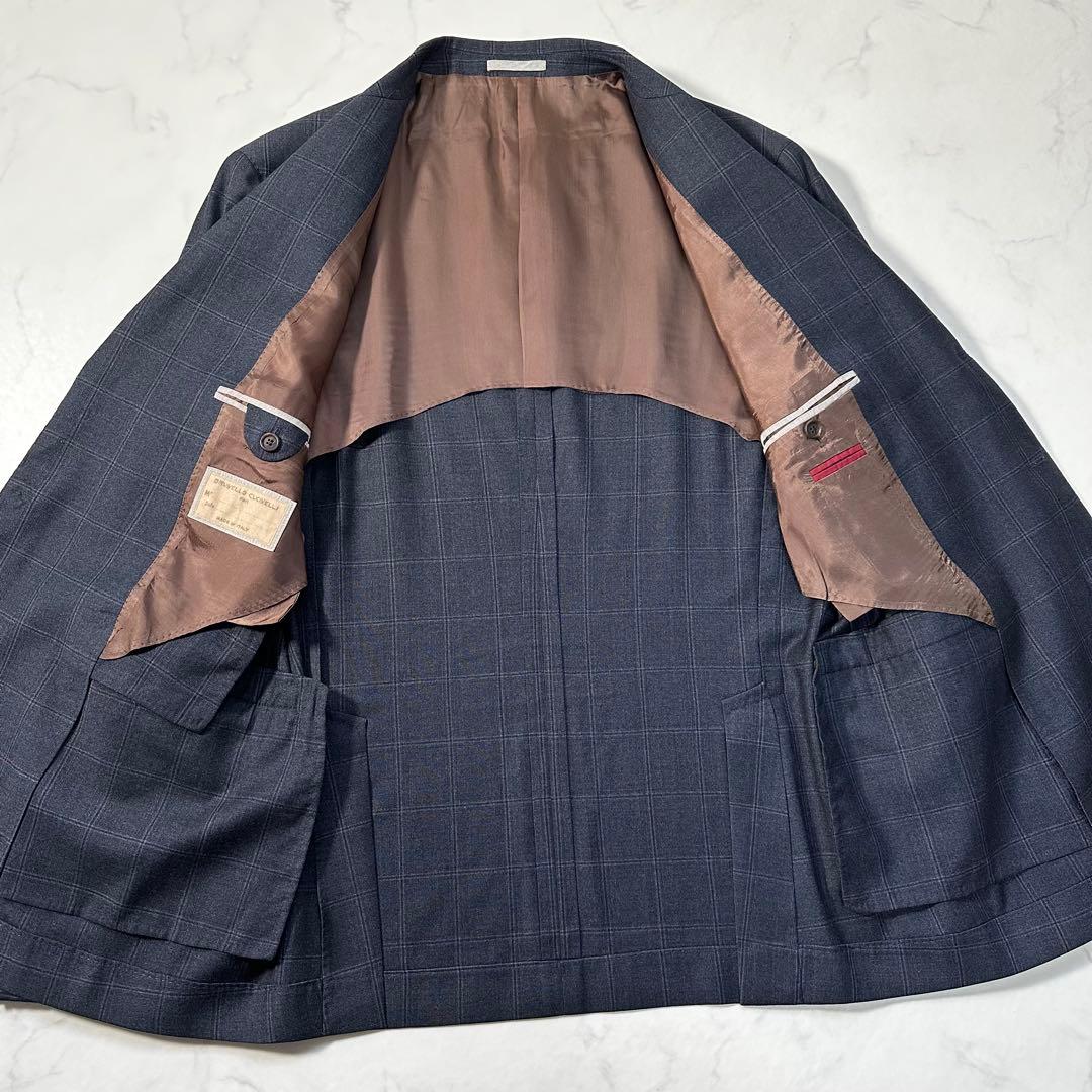 ブルネロクチネリ 最高峰ヴァージンウール ペンチェック 濃紺 XXL相当 54