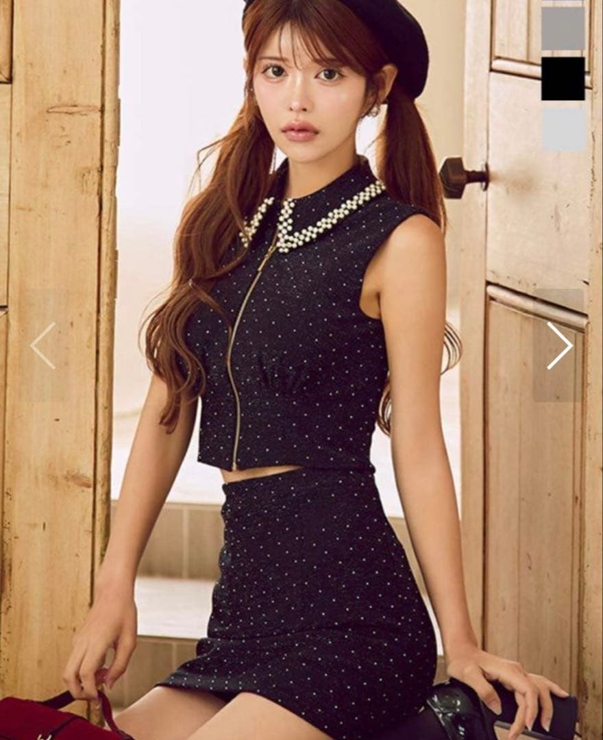 美品 パール襟フロントジップセットアップタイトミニドレス 即購入⭕️ 早い者勝ち✨