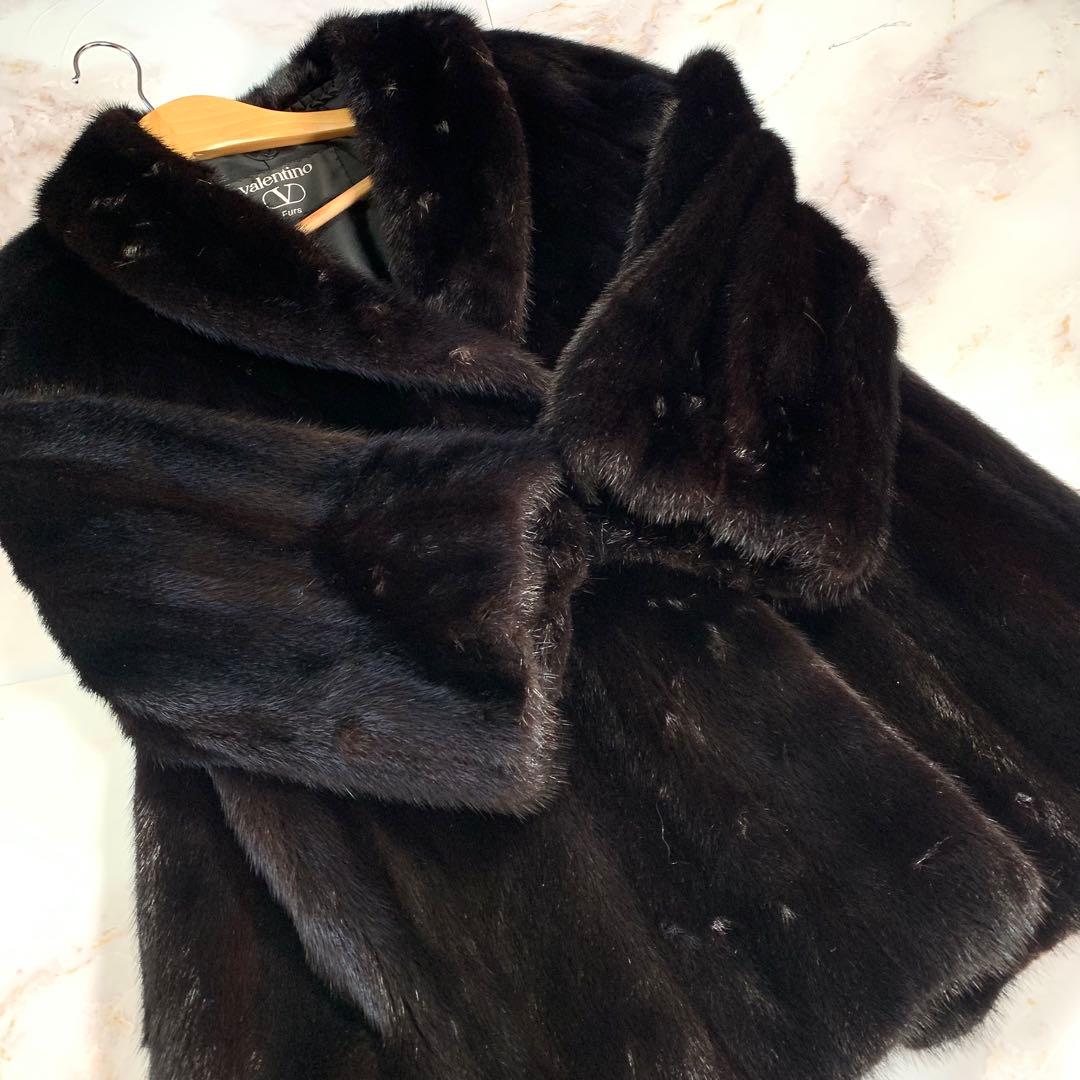裾幅135㎝ Valentino ヴァレンティノ ブラックグラマ ミンクコート
