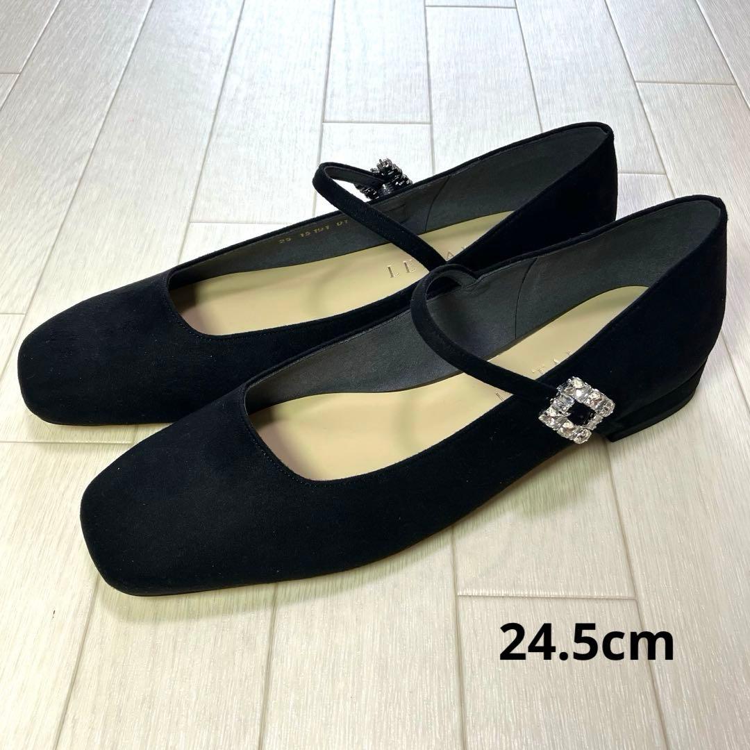 ルタロン スクエアビジューベルト メリージェーン 24.5cm 黒 ブラック