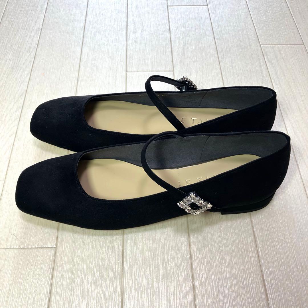 ルタロン スクエアビジューベルト メリージェーン 24.5cm 黒 ブラック