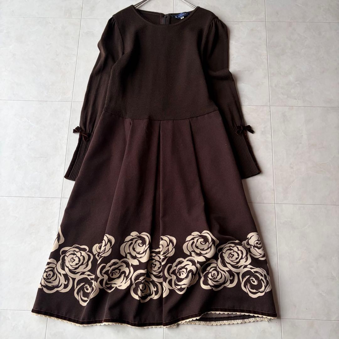 エムズグレイシー✨ローズプリント ニット ドッキング ワンピース 40 L