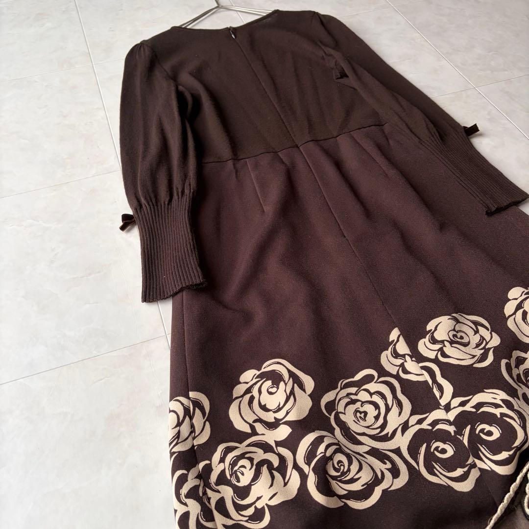 エムズグレイシー✨ローズプリント ニット ドッキング ワンピース 40 L